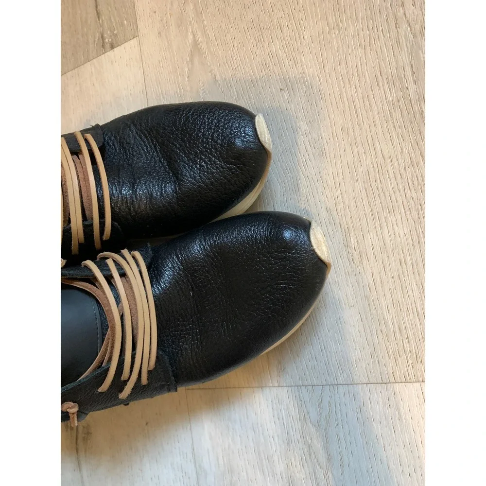 Esse Ut Esse Black Leather Fringe Sneakers Snakeskin Trim Made in Italy Size 39